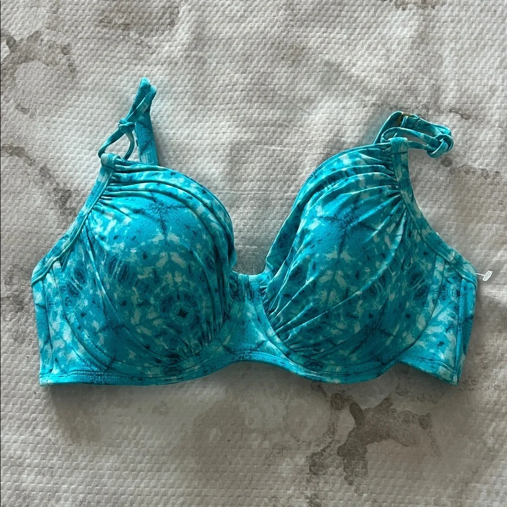 Bleu Rod Beattie Makes Waves Underwired Turquoise Tie-Dye Bikini Top Size 34DD